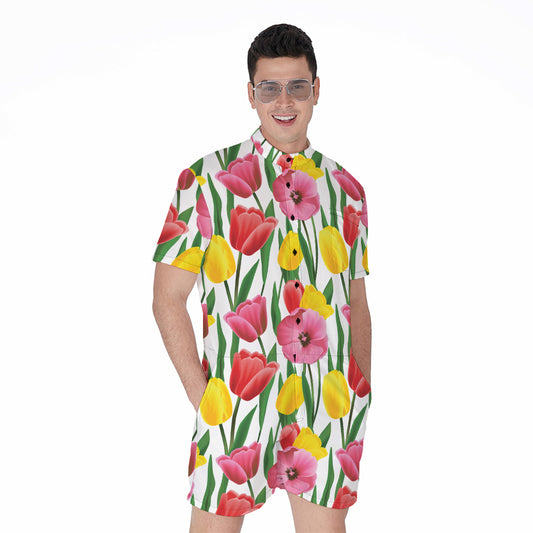 Colorful Tulip Pattern Print Men's Rompers