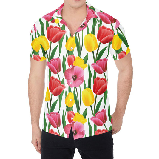 Colorful Tulip Pattern Print Men's Shirt