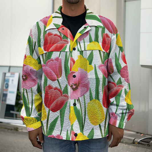 Colorful Tulip Pattern Print Men's Shirt Jacket