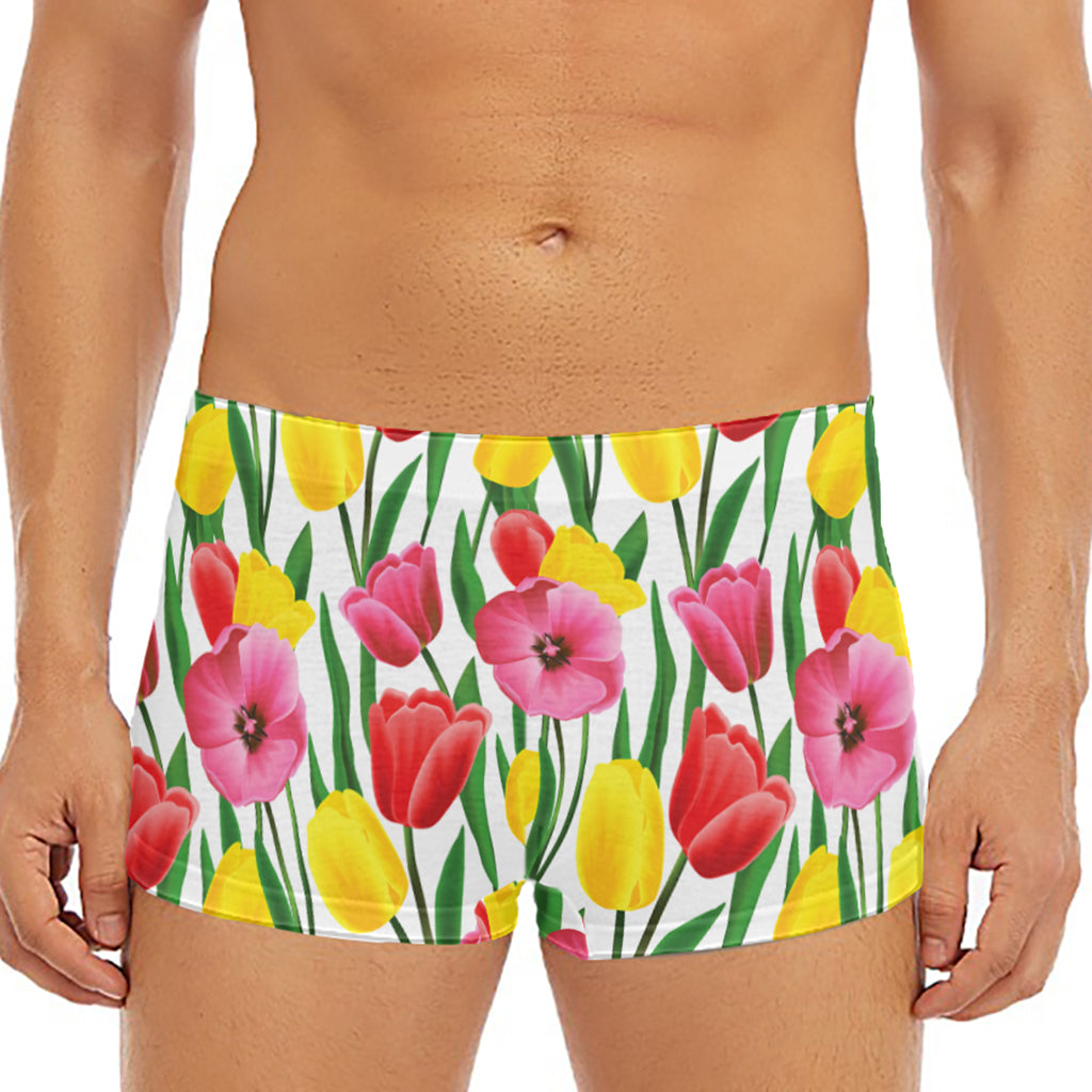 Colorful Tulip Pattern Print Men's Short Boxer Briefs