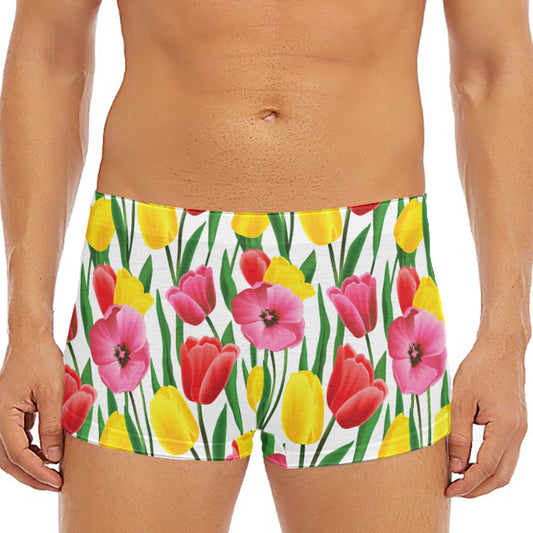 Colorful Tulip Pattern Print Men's Short Boxer Briefs
