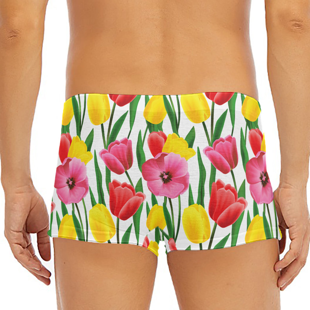 Colorful Tulip Pattern Print Men's Short Boxer Briefs