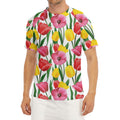 Colorful Tulip Pattern Print Men's Short Sleeve Rash Guard