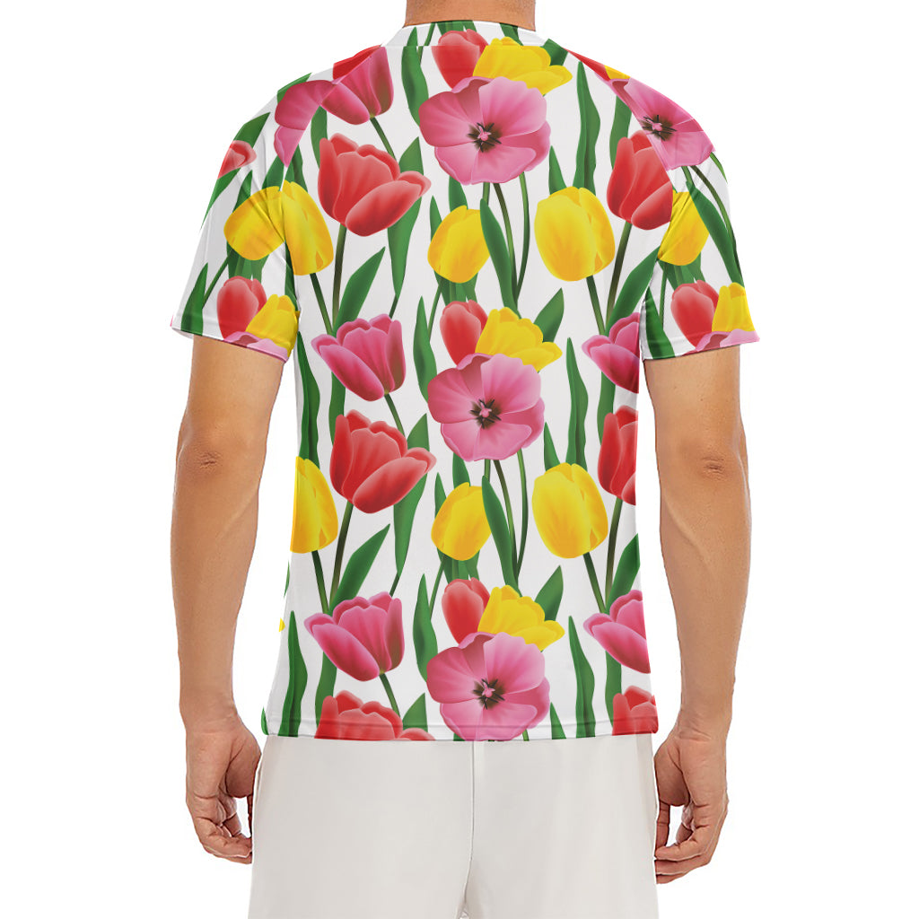 Colorful Tulip Pattern Print Men's Short Sleeve Rash Guard