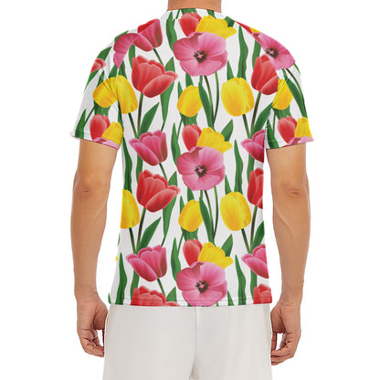 Colorful Tulip Pattern Print Men's Short Sleeve Rash Guard