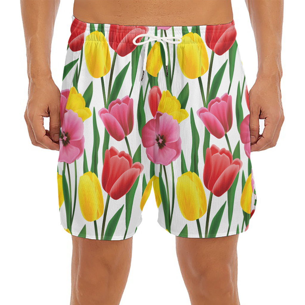 Colorful Tulip Pattern Print Men's Split Running Shorts
