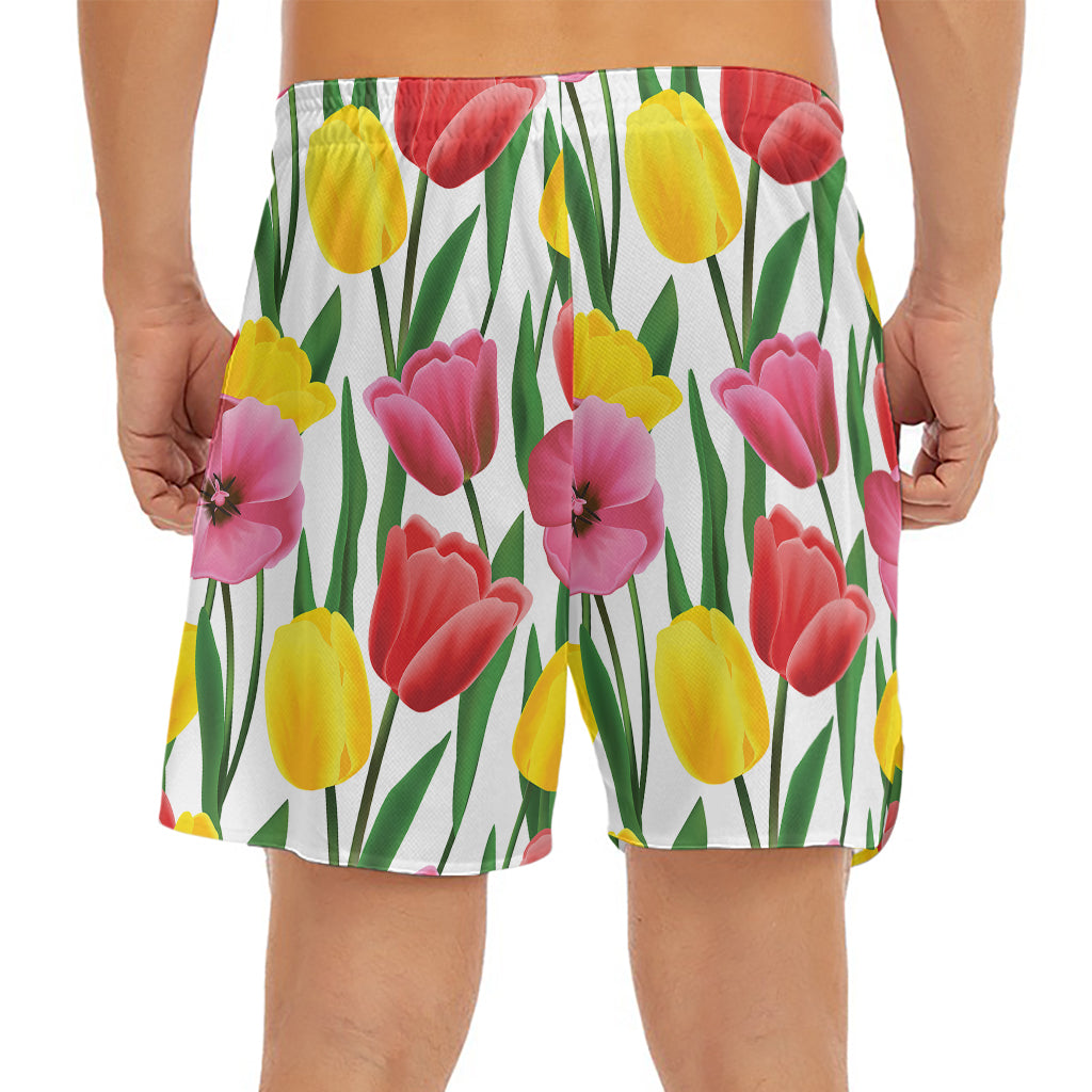 Colorful Tulip Pattern Print Men's Split Running Shorts