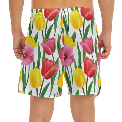 Colorful Tulip Pattern Print Men's Split Running Shorts