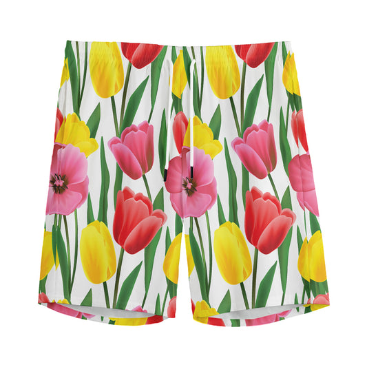 Colorful Tulip Pattern Print Men's Sports Shorts