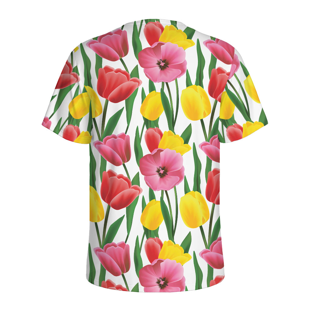 Colorful Tulip Pattern Print Men's Sports T-Shirt