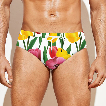 Colorful Tulip Pattern Print Men's Swim Briefs
