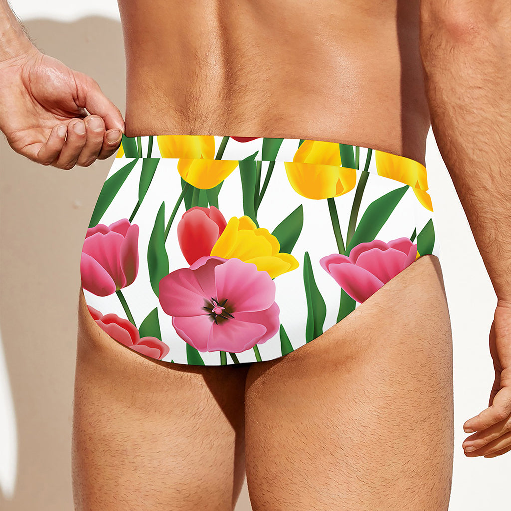 Colorful Tulip Pattern Print Men's Swim Briefs