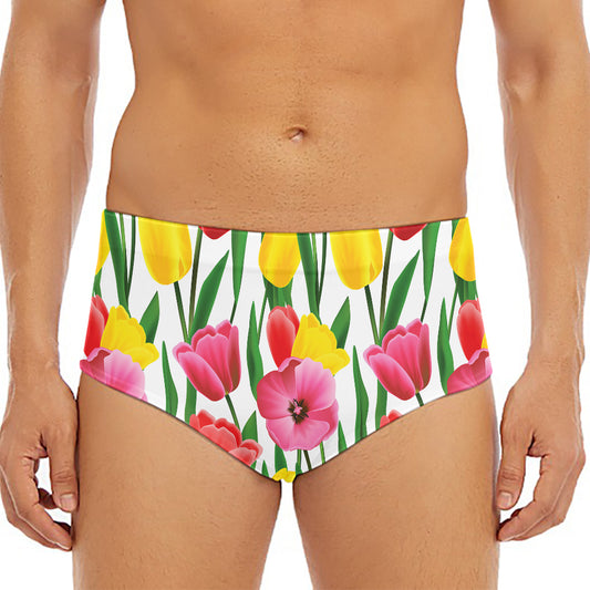 Colorful Tulip Pattern Print Men's Triangle Swim Briefs