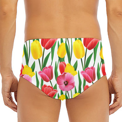 Colorful Tulip Pattern Print Men's Triangle Swim Briefs