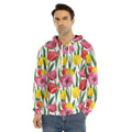 Colorful Tulip Pattern Print Men's Velvet Pullover Hoodie