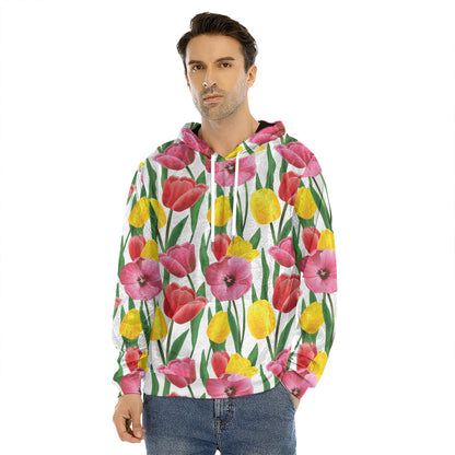 Colorful Tulip Pattern Print Men's Velvet Pullover Hoodie
