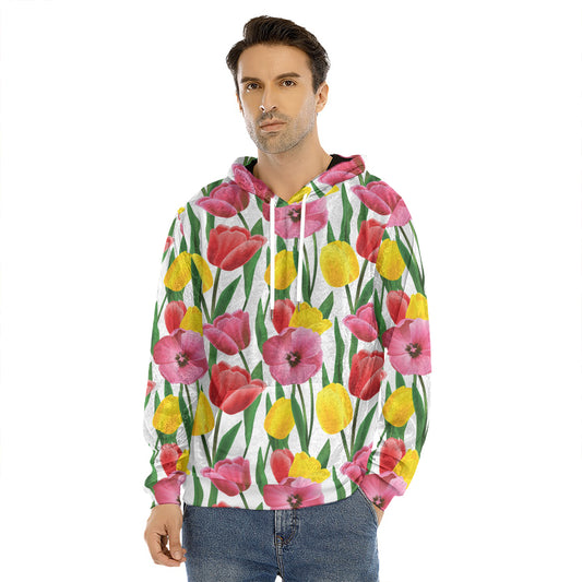 Colorful Tulip Pattern Print Men's Velvet Pullover Hoodie