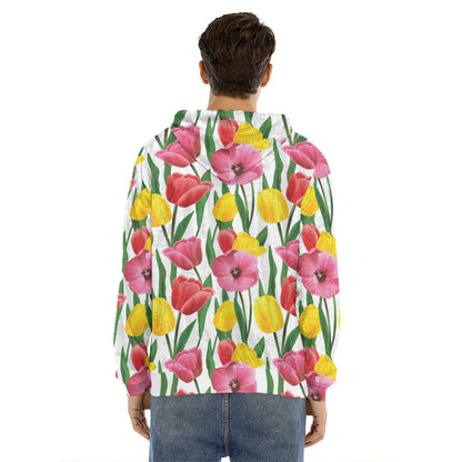 Colorful Tulip Pattern Print Men's Velvet Pullover Hoodie
