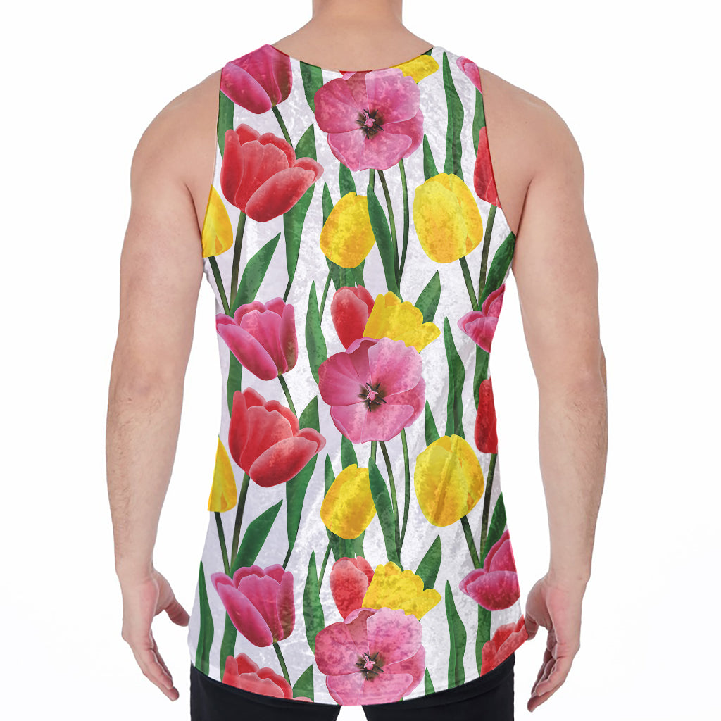 Colorful Tulip Pattern Print Men's Velvet Tank Top