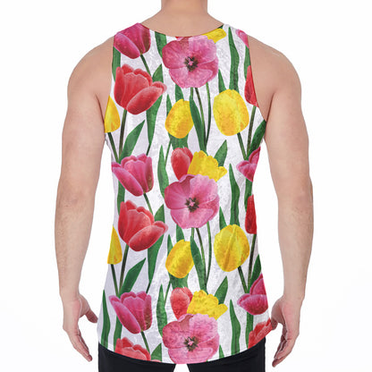 Colorful Tulip Pattern Print Men's Velvet Tank Top