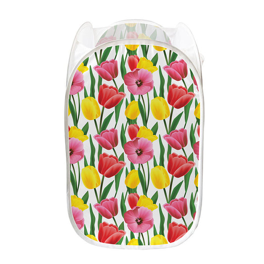 Colorful Tulip Pattern Print Mesh Laundry Hamper