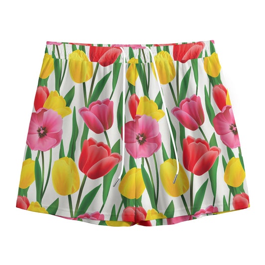 Colorful Tulip Pattern Print Mesh Shorts