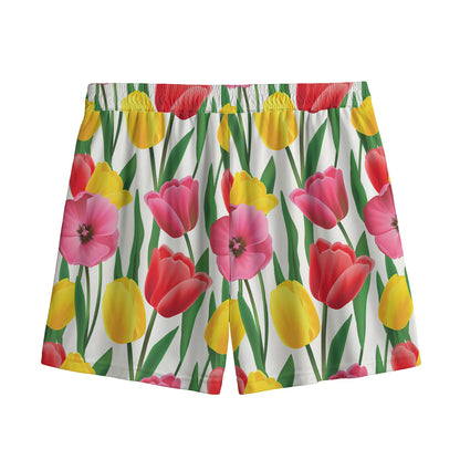 Colorful Tulip Pattern Print Mesh Shorts