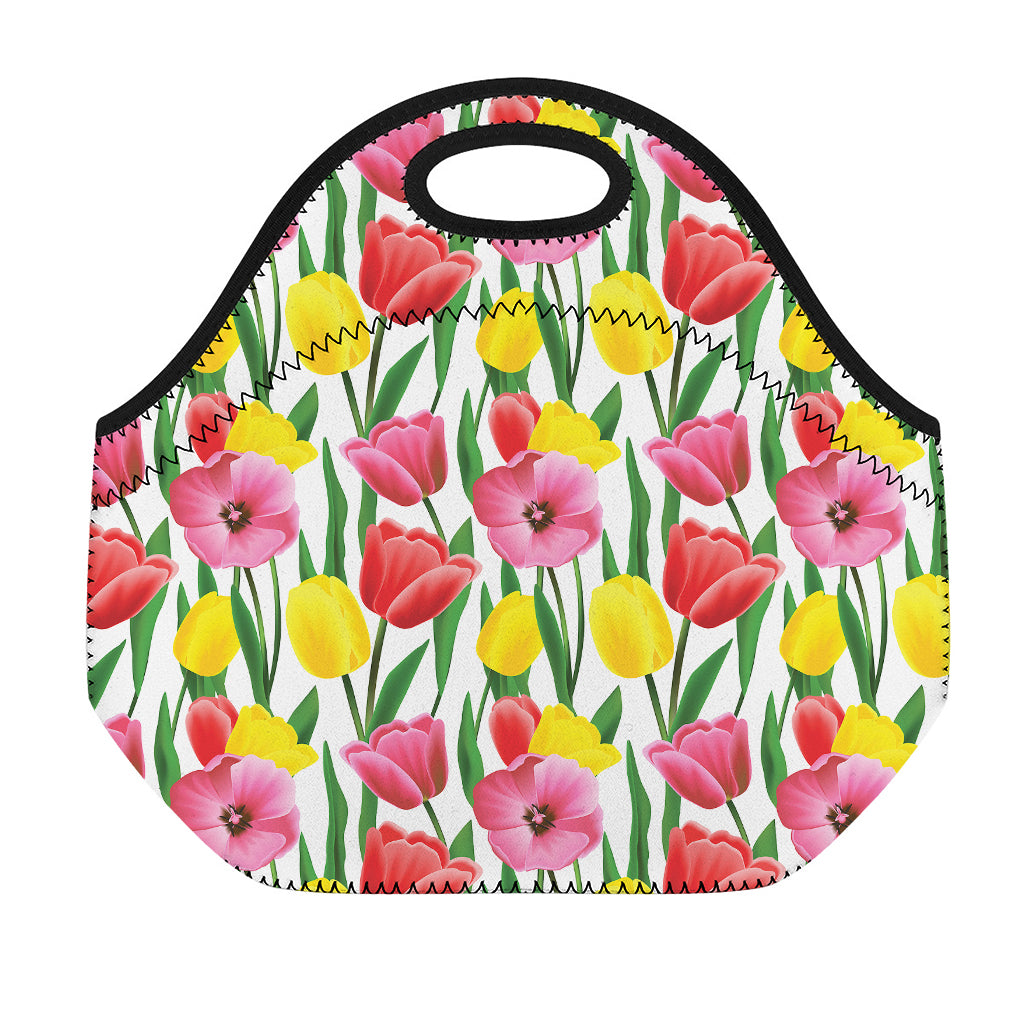 Colorful Tulip Pattern Print Neoprene Lunch Bag