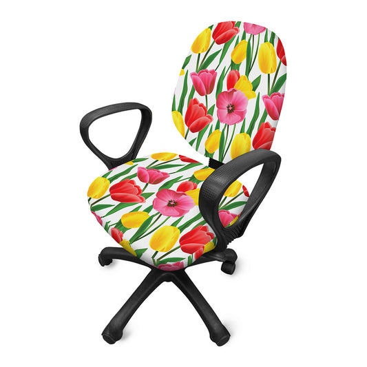 Colorful Tulip Pattern Print Office Chair Cover