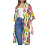 Colorful Tulip Pattern Print Open Front Beach Cover Up