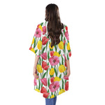 Colorful Tulip Pattern Print Open Front Beach Cover Up