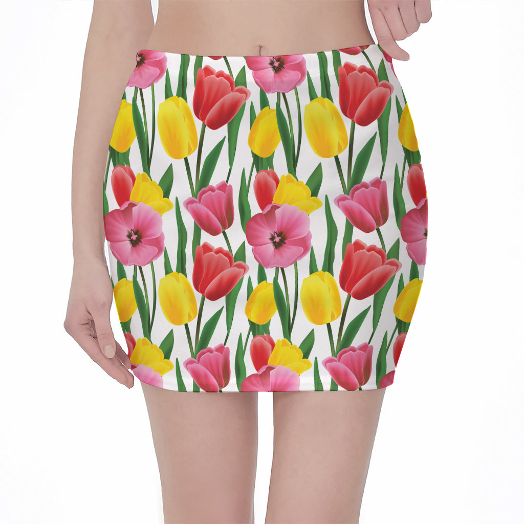 Colorful Tulip Pattern Print Pencil Mini Skirt