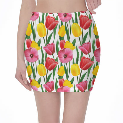 Colorful Tulip Pattern Print Pencil Mini Skirt