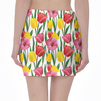 Colorful Tulip Pattern Print Pencil Mini Skirt