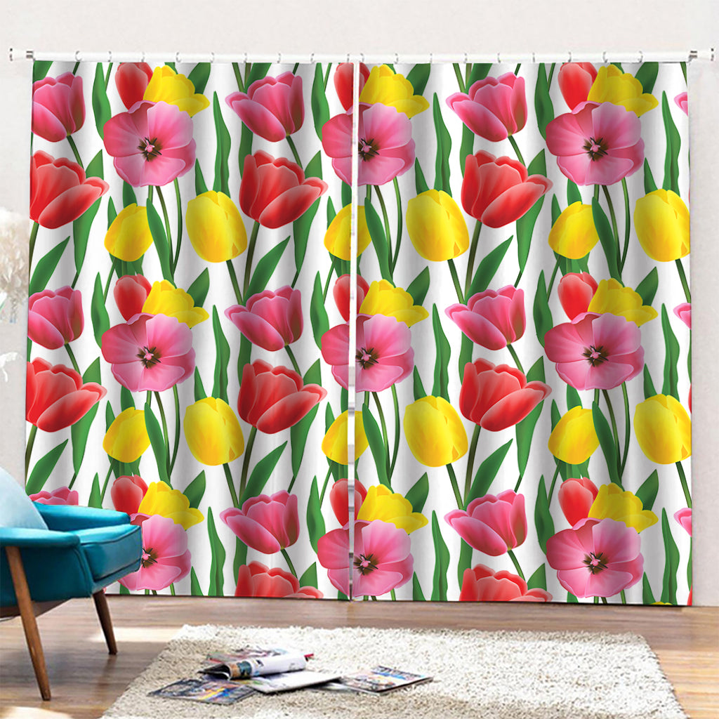 Colorful Tulip Pattern Print Pencil Pleat Curtains