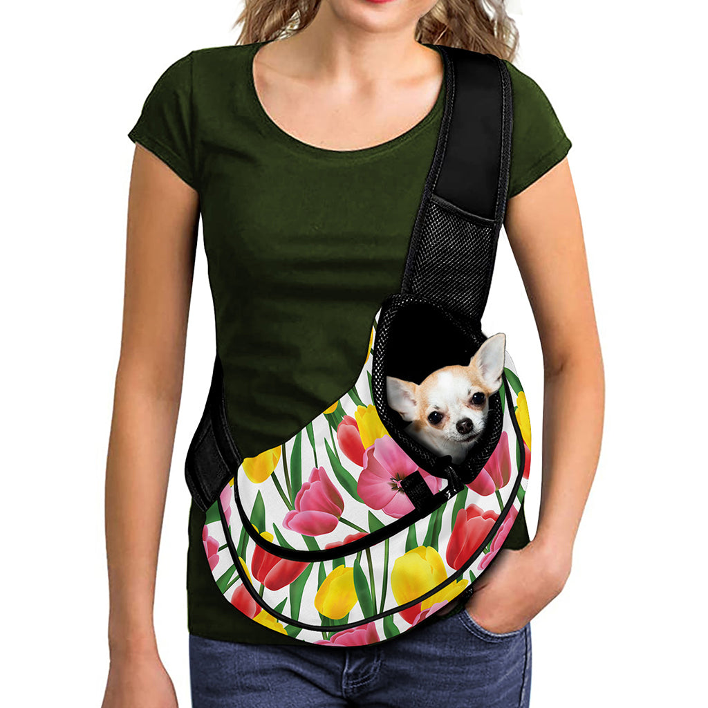 Colorful Tulip Pattern Print Pet Sling Carrier