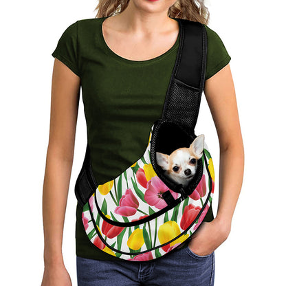 Colorful Tulip Pattern Print Pet Sling Carrier