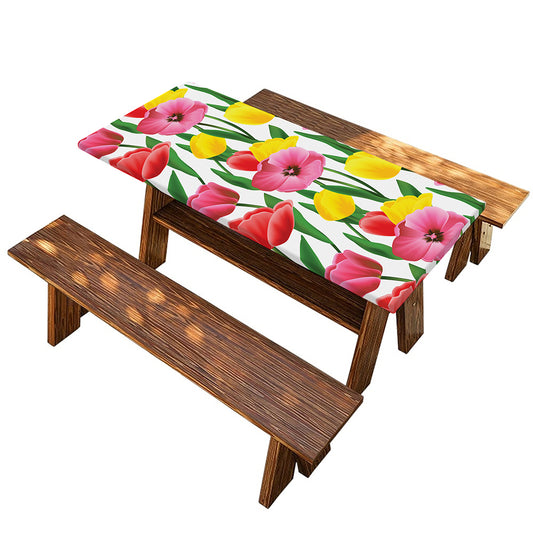 Colorful Tulip Pattern Print Picnic Table Cover