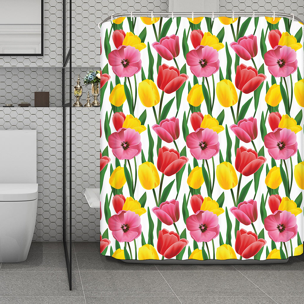 Colorful Tulip Pattern Print Polyester Shower Curtain