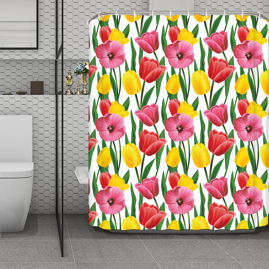 Colorful Tulip Pattern Print Polyester Shower Curtain