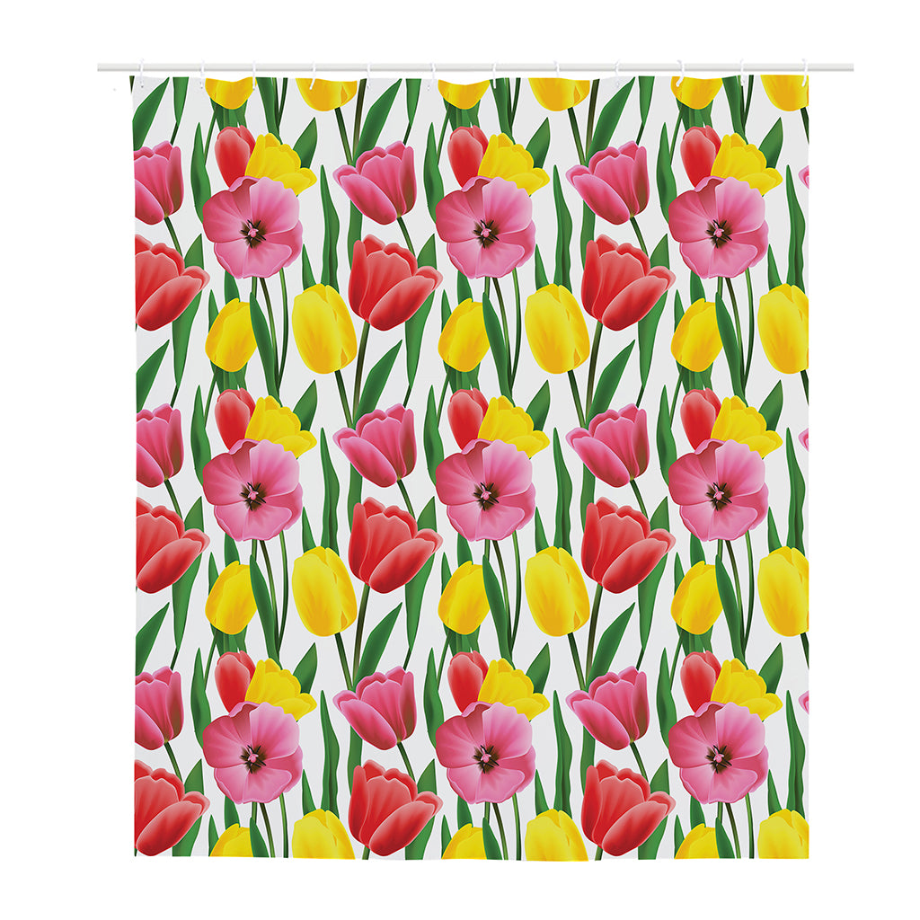 Colorful Tulip Pattern Print Polyester Shower Curtain