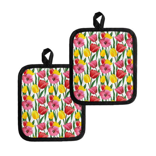 Colorful Tulip Pattern Print Pot Holders