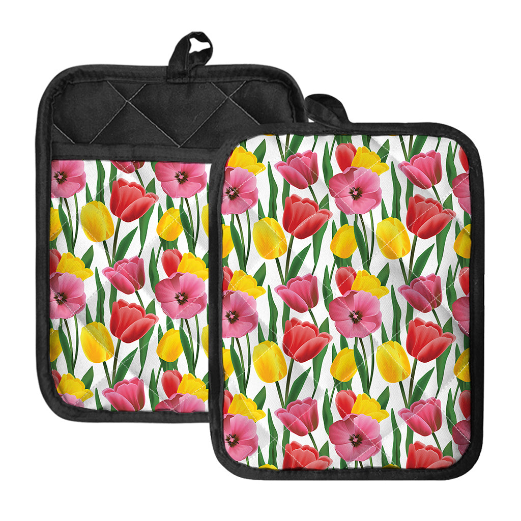 Colorful Tulip Pattern Print Pot Holders With Pocket