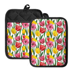 Colorful Tulip Pattern Print Pot Holders With Pocket