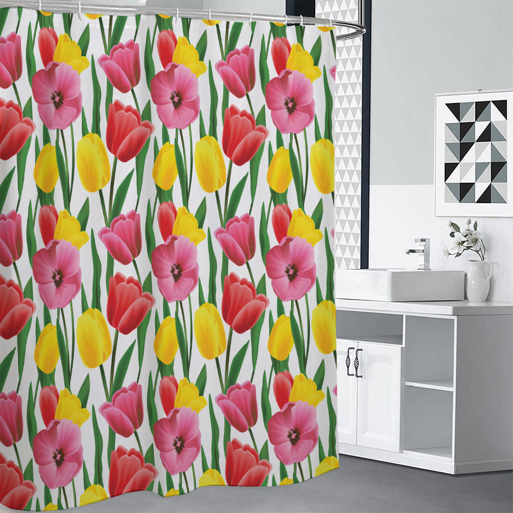 Colorful Tulip Pattern Print Premium Shower Curtain
