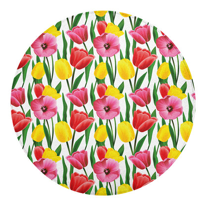 Colorful Tulip Pattern Print Round Blanket