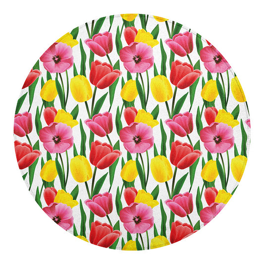 Colorful Tulip Pattern Print Round Blanket