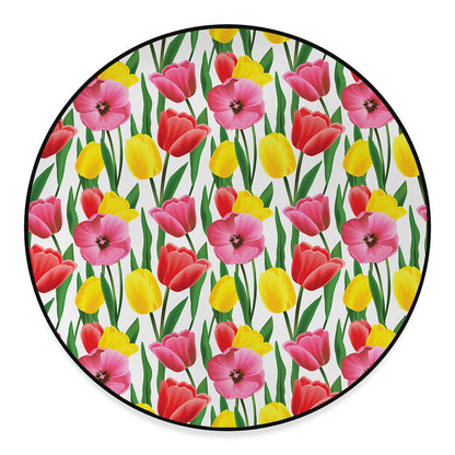 Colorful Tulip Pattern Print Round Floor Mat