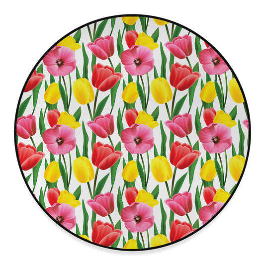 Colorful Tulip Pattern Print Round Floor Mat