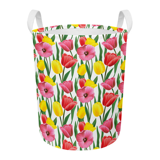 Colorful Tulip Pattern Print Round Laundry Basket